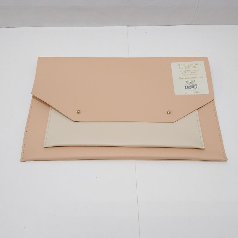 Vegan Leather Laptop Folio Fits Laptops Two Pockets Button Closure Up To 14" NWT